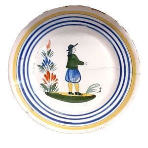 Antique Henriot Quimper 9.5" plate French hand painted signed damaged decor